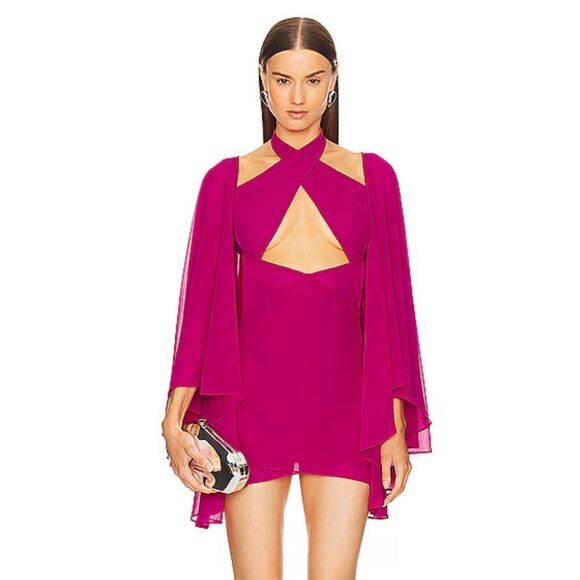 NWT Michael Costello Revolve Constance Mini Dress Fuschia pink chiffon S - Picture 4 of 14